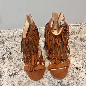 Wild Diva Brown Faux Suede Fringe Heels
